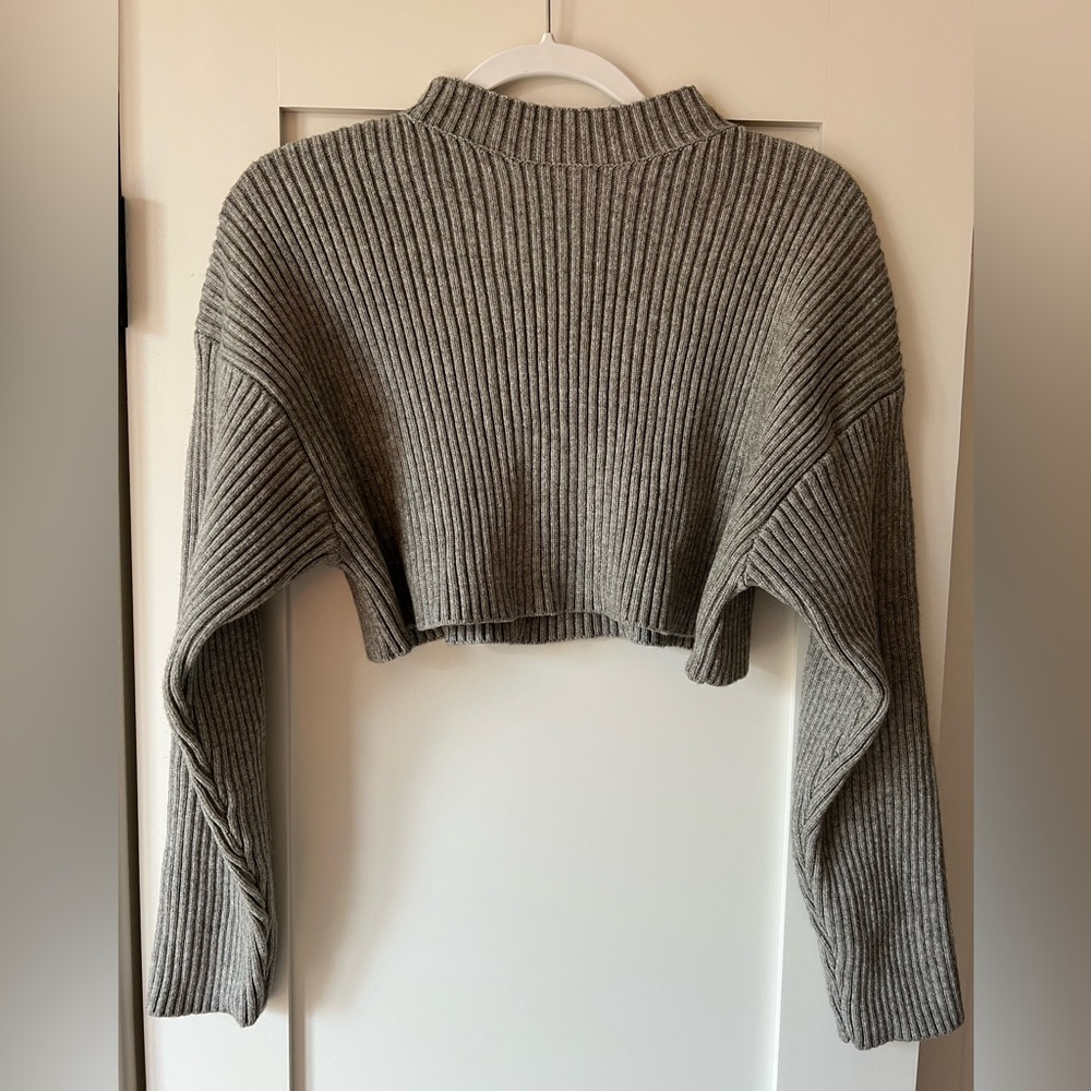 MARBLE Ribbed Cropped Turtleneck Sweater - Gray